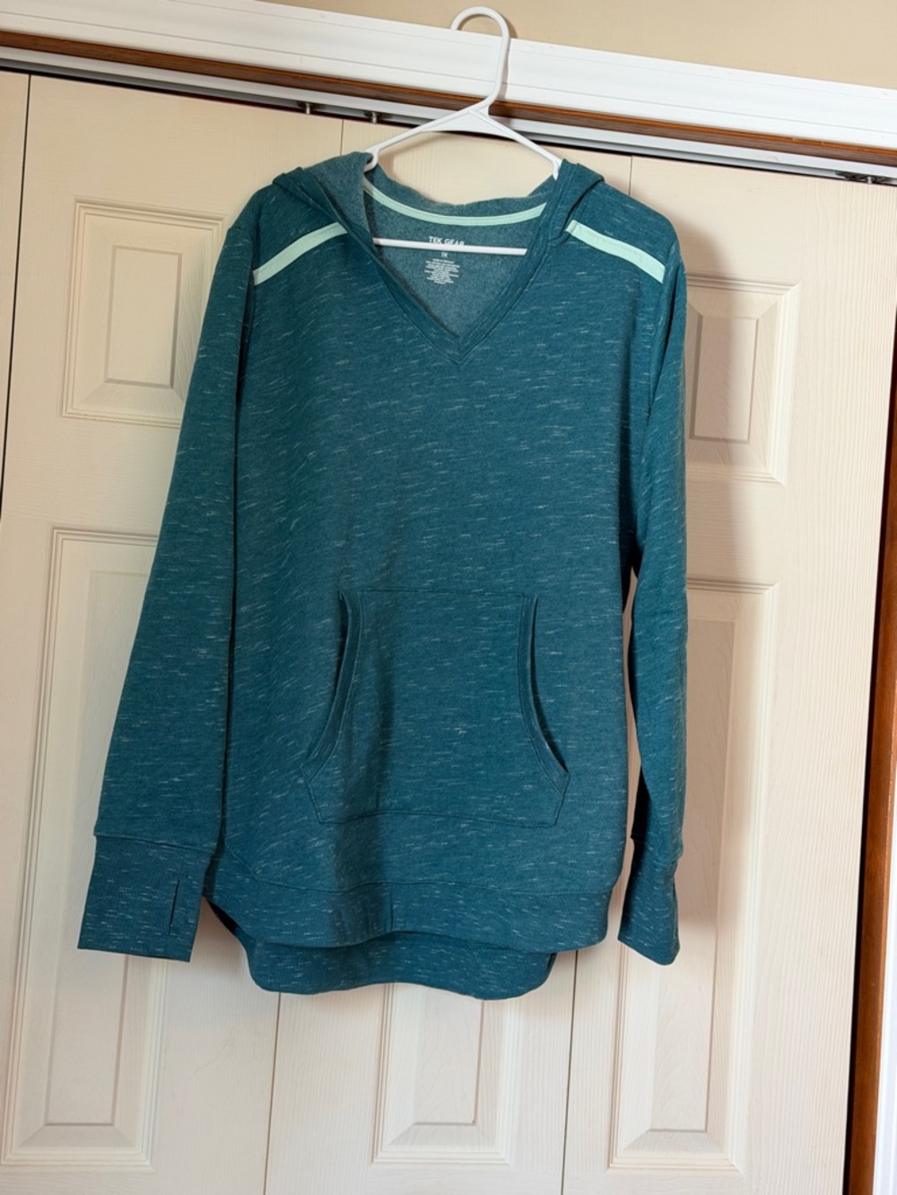tek gear Teal V‑Neck Hoodie with Kangaroo Pocket